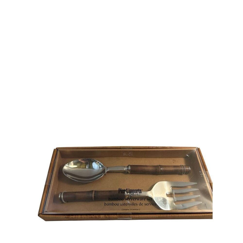 Pier 1 Imports bamboo 11" Serveware‎ Set Fork Spoon new